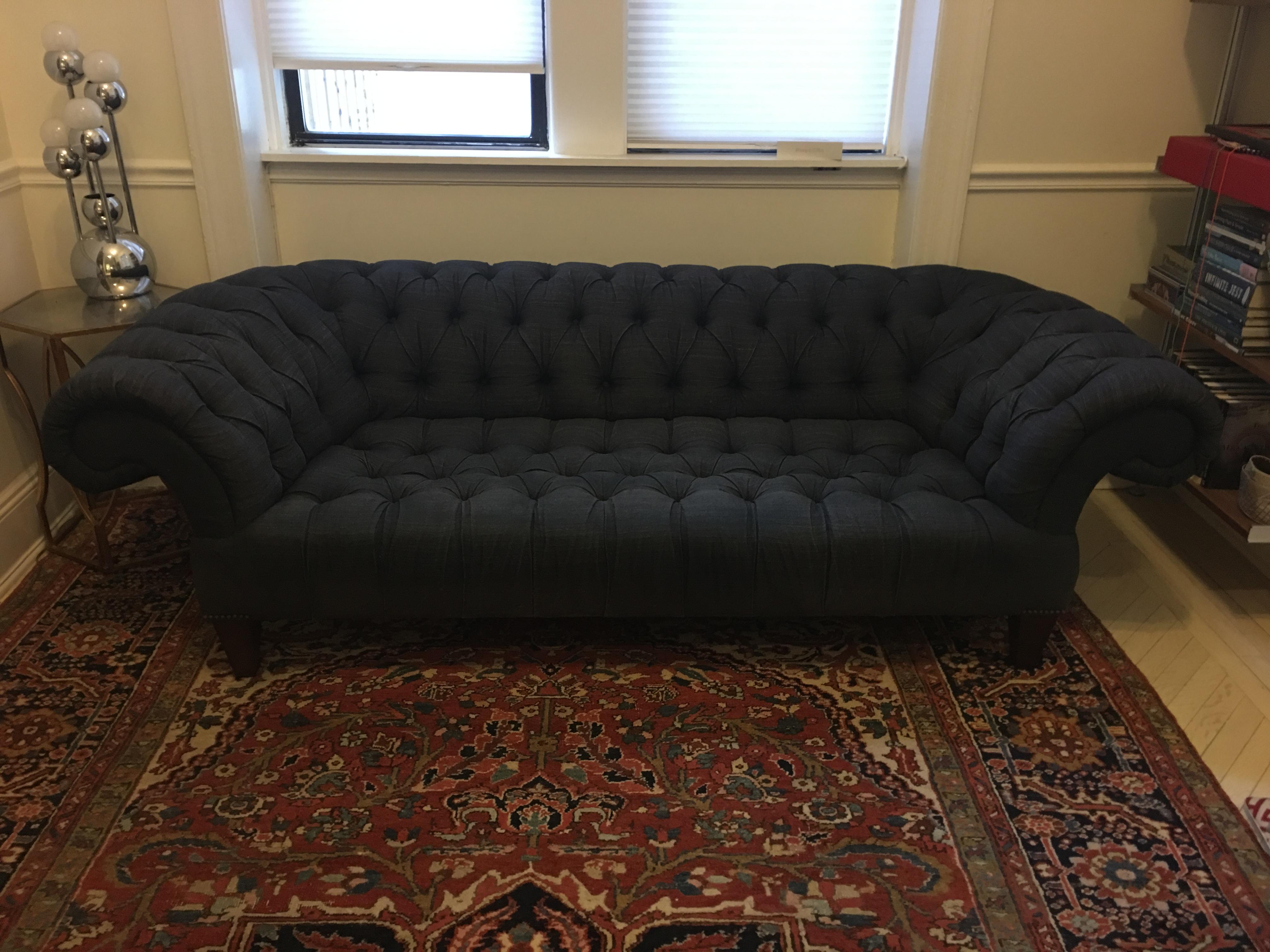 Navy Blue Linen Chesterfield Sofa Chairish Navy Blue Linen Chesterfield Sofa Chairish